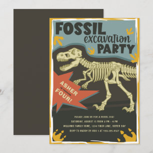 Convite Escavação Fóssil Festa de aniversário de dinossaur