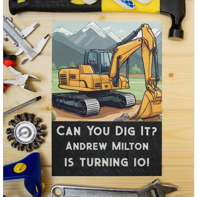 Convite Escavador de Cuta do Equipamento de Construção (Excavator themed birthday party invitation)