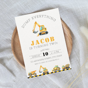 Convite Escavador de Digger de Caminhão de Aniversário de 