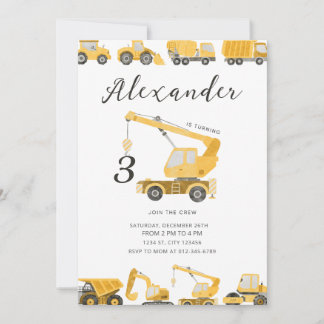 Convite Escavador de Digger de Caminhão de Aniversário de 