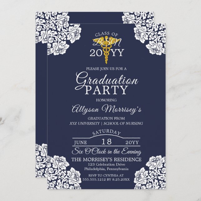 Convite Escola de Enfermagem de Fotografias de Lace | Grad (Frente/Verso)