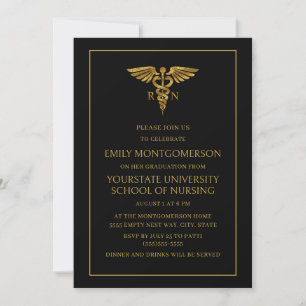 Convite Escola de Enfermagem Modern Black Gold Graduação R