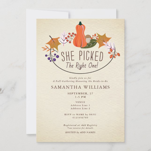 Convite Escolhida a direita - Chá de panela de abóbora de  (Frente)