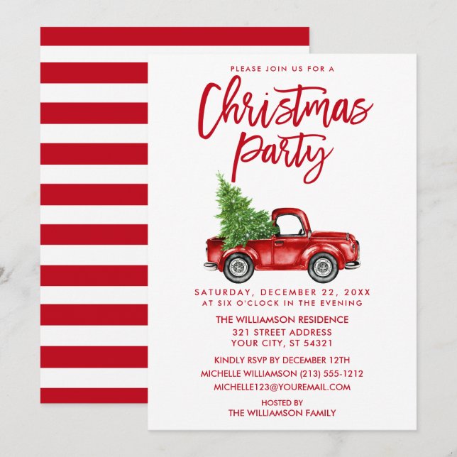 Convite Escoteiro Red Vintage Truck Partido de Natal SW (Frente/Verso)
