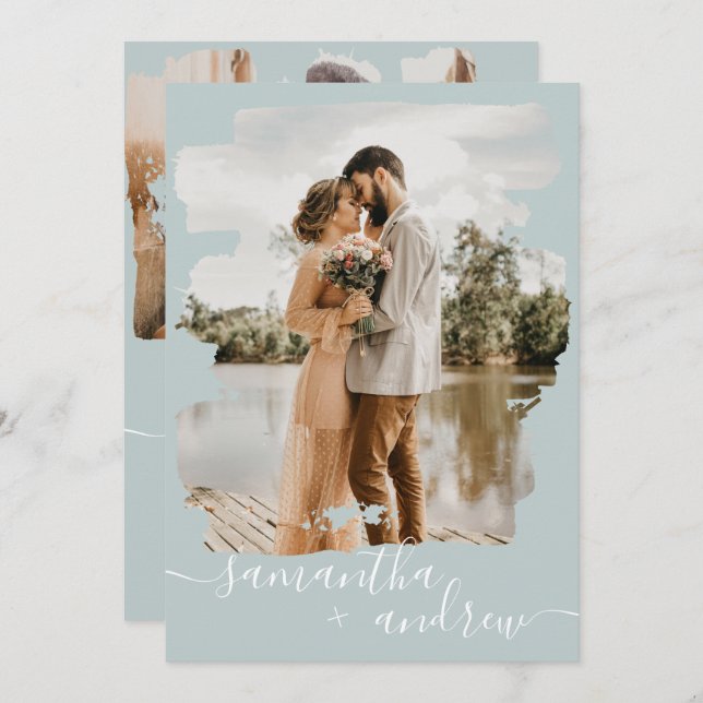 Convite Escoteiro verde-marinho 2 fotos casamento (Frente/Verso)