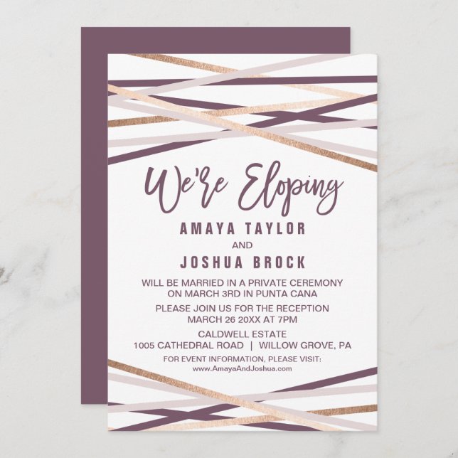 Convite Escovas roxas e Rosa Dourados Streamers que estamo (Frente/Verso)