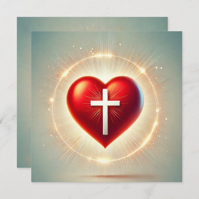 Convite Escrapão Cristão do Coração Vermelho Vibrante Impr (Frente/Verso)