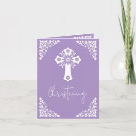Convite (escrever) Cruz Floral Baptismo Lilac