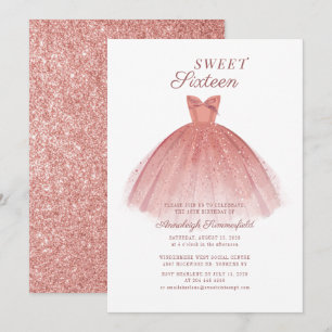 Convite Escrita 16 Doce Moderno e Dourado rosa