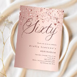 Convite Escrita de estrelas douradas rosa 60.o aniversário<br><div class="desc">Um convite moderno e na moda para uma 60ª festa de aniversário. fundo de gradiente rosa dourado e a palavra Cinquenta escrita com letras elegantes de letras grandes em ouro rosa escuro. Estrelas rosa douradas. Personalize e adicione um nome e detalhes da parte.</div>