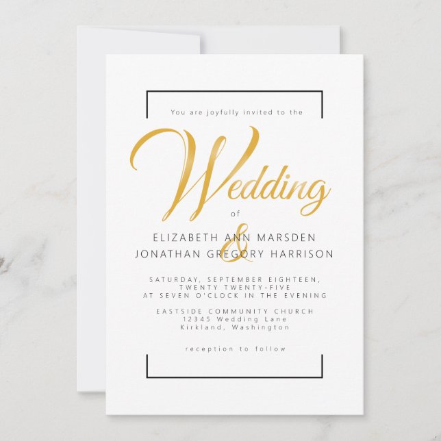 Convite Escrita Dourada Elegante e Escritura Negra Religio (Frente)