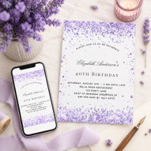 Escrita elegante com lavanda violeta de aniversári