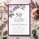 Convite Escrita Floral Púrpura de ameixa Elegante 50º Aniv<br><div class="desc">Defina o tom para uma celebração sofisticada com um convite de aniversário de um guião floral roxo e elegante. Com tons ricos de ameixa e delicados sotaques florais, esse design exude uma sensação de luxo e refinamento. A graciosa tipografia da escrita adiciona um toque personalizado, perfeito para um aniversário de...</div>