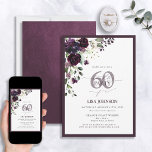 Convite Escrita Floral Púrpura de ameixa Elegante 60º Aniv<br><div class="desc">Diga olá ao seu 60º estilo com este maravilhoso Convite de Aniversário do 60º Aniversário da Plum Purple Floral Roxo! Apresentando um belo buquê de flores roxas, roxas e mauvas ricas em ameixa e verde botânico, este cartão luxuoso define o tom perfeito para sua celebração especial. A elegante caligrafia escrita...</div>