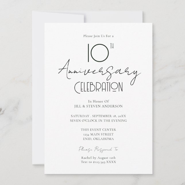 Convite Escrita Legante do 10º Aniversário de Casamento (Frente)