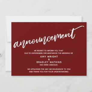 Convite Escrita Manual Moderna Cancelou Burgundy Casamento