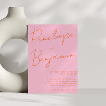 Escrita Manual Moderna Casamento Cor-de-Rosa