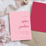 Convite Escrita Mínima Moderna Magenta e Casamento Rosa<br><div class="desc">Estes elegantes e minimalistas convites para o casamento contêm a tipografia moderna e texto limpo,  sans serif para um simples e na moda magenta,  vermelho e rosa design que você vai amar.</div>