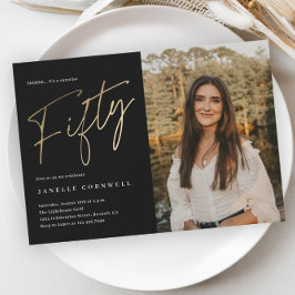 Convite Escrita Minimalista Preta e 50º aniversário Dourad