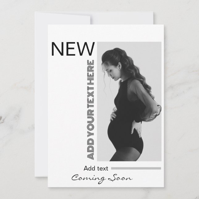 Convite Escrita moderna, fotografia simples de gravidez e (Frente)