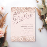 Convite Escrita rosa-pente moderna Sweet 16<br><div class="desc">Um 16 convite moderno. Um fundo cor-de-rosa suave e esbranquiçado e a palavra dezesseis escrita com letras grandes. Decorado com faíscas falsas,  confetti. Personalize e adicione um nome e detalhes da parte.</div>
