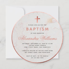 Convite Escrita Rosa-Rosa Batismo Rosa Dourada Marble Moça