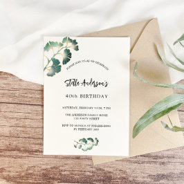 Convite Escrito branco de verde de aniversário elegante lu