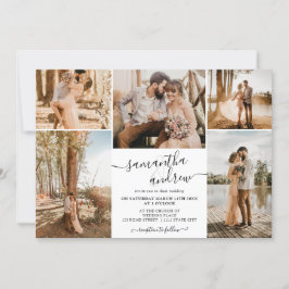 Convite Escrito branco preto minimalista 6 fotos casamento