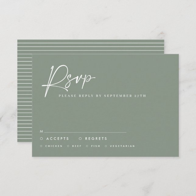 Convite Escrito casual moderno sage green script rsvp resp (Frente/Verso)