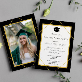 Convite Escrito clássico elegante festa de formatura preta