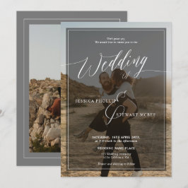 Convite Escrito de casamento preto e branco moderno 2 foto