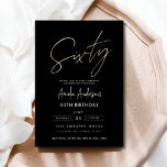 Convite Escrito Dourado e preto minimalista 60º aniversári<br><div class="desc">Comemore a fazer 60 anos de estilo com um Convite de Aniversário Dourado e Preto para Script Minimalista! Apresentando sotaques negros e dourados, tipografia elegante da escrita, e um design limpo e moderno, este convite dá o tom para uma celebração sofisticada. Perfeito para qualquer lugar, de salões quentes a encontros...</div>