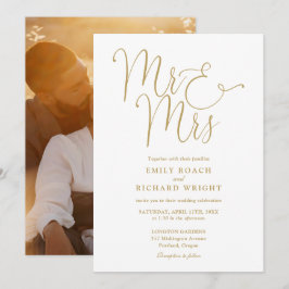 Convite Escrito Dourado Elegante Sr. e Sra. Photo Wedding