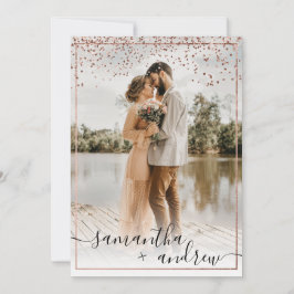 Convite Escrito em ouro de rosa moderno 5 fotos casamento