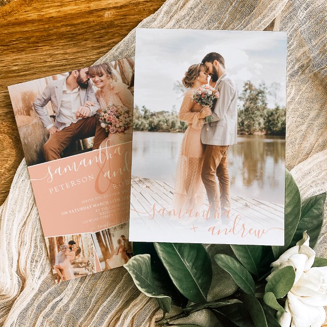 Convite Escrito minimalista moderno 5 fotos casamento (Criador carregado)