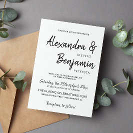 Convite Escrito minimalista moderno casamento branco e pre