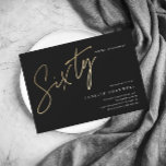 Convite Escrito Minimalista Preto e Dourado 60º Aniversári<br><div class="desc">O moderno minimalista 60º convite de aniversário apresenta o script manuscrito 60 com número de folha de ouro falso em na moda e detalhes de seu partido em fonte serif clássica sobre cor de fundo preta, simples e elegante, convite de aniversário para homens e mulheres, para a surpresa do excelente....</div>