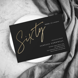 Convite Escrito Minimalista Preto e Dourado 60º Aniversári