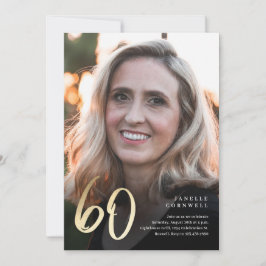 Convite Escrito Minimalista Preto e Dourado 60º Aniversári