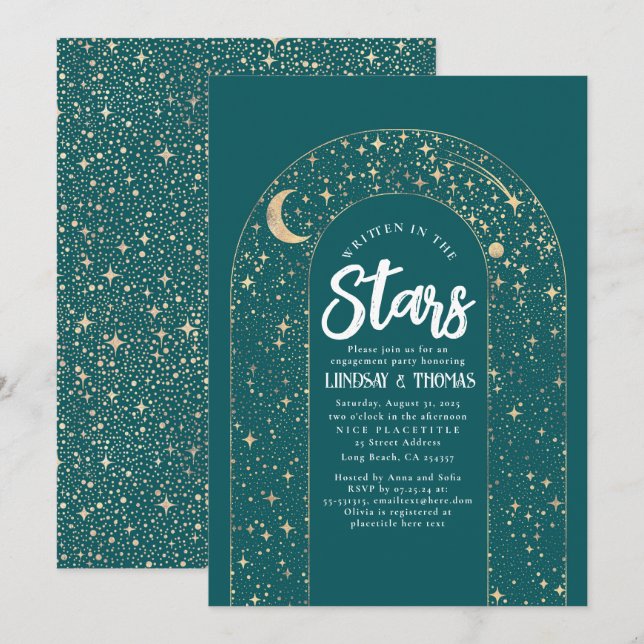 Convite Escrito na Festa de noivado Celestial das Estrelas (Frente/Verso)