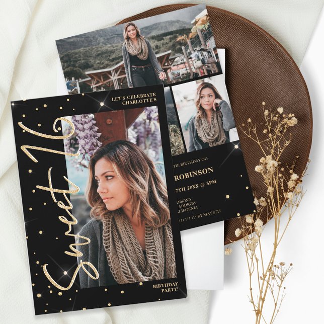 Convite Escrito preto brilhante em ouro moderno 4 fotos 16 (Criador carregado)