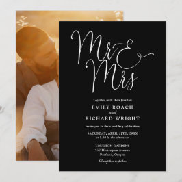 Convite Escrito Preto E Branco Sr. E Sra. Foto Casamento