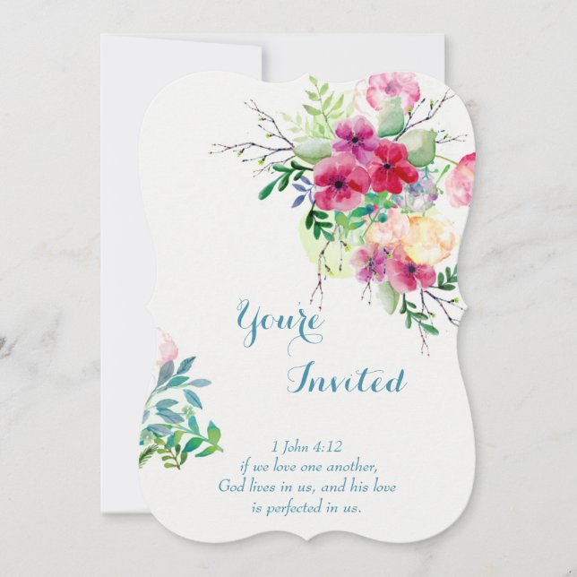 Convite Escritura Cristã Casamento Floral Romântico (Frente)