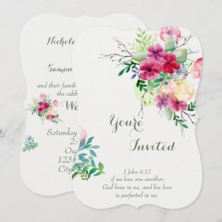 Convite Escritura Cristã Romântica Floral Casamento