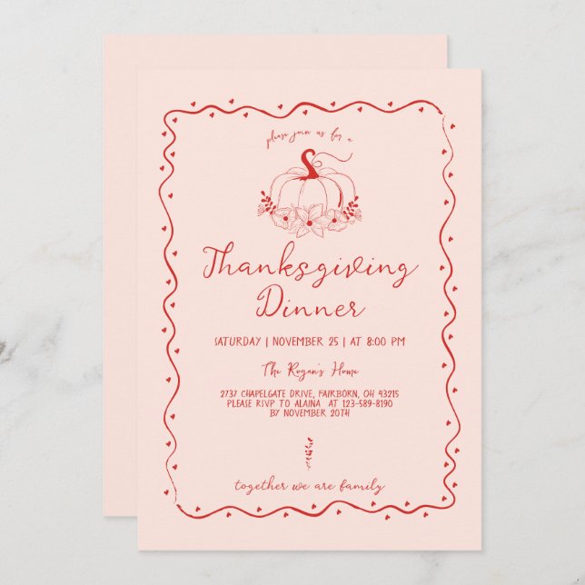 Convite Escrivação Whimsical Desenhou Pumpkin no Ação de G (Frente/Verso)