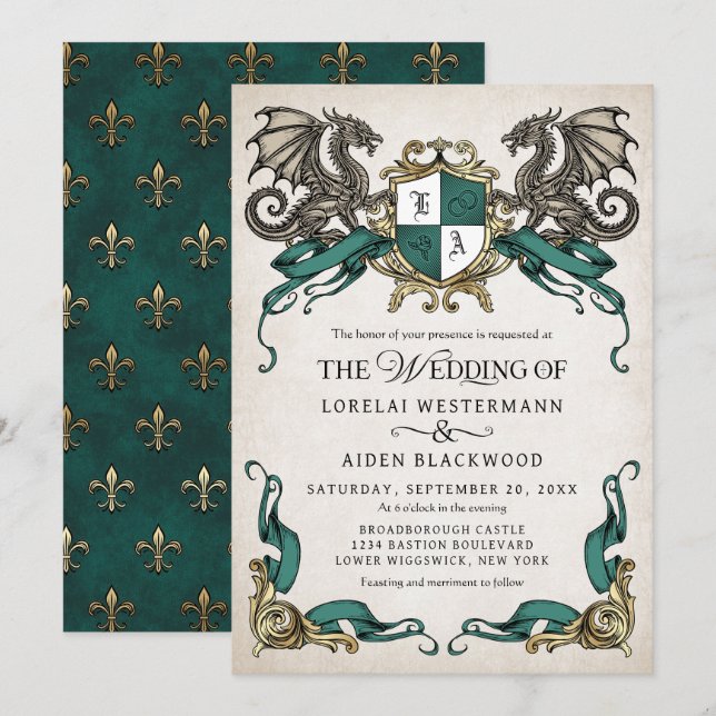 Convite Escudo de Casamento Fantasia do Dragão (Frente/Verso)