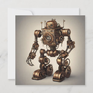 Convite Escultura de Robô Steampunk em Bronze
