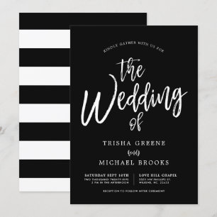 Convite Escuro Dançante Branco sobre Casamento Negro