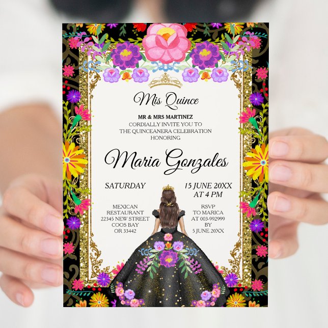 Convite Escuro Fundo Mexicano Quinceanera 2 (Criador carregado)