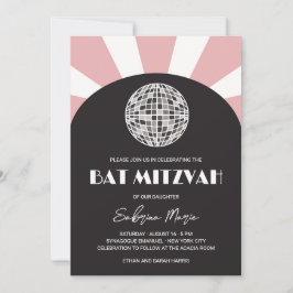 Convite Esfera de disco preto-rosa-preto Bat Mitzvah